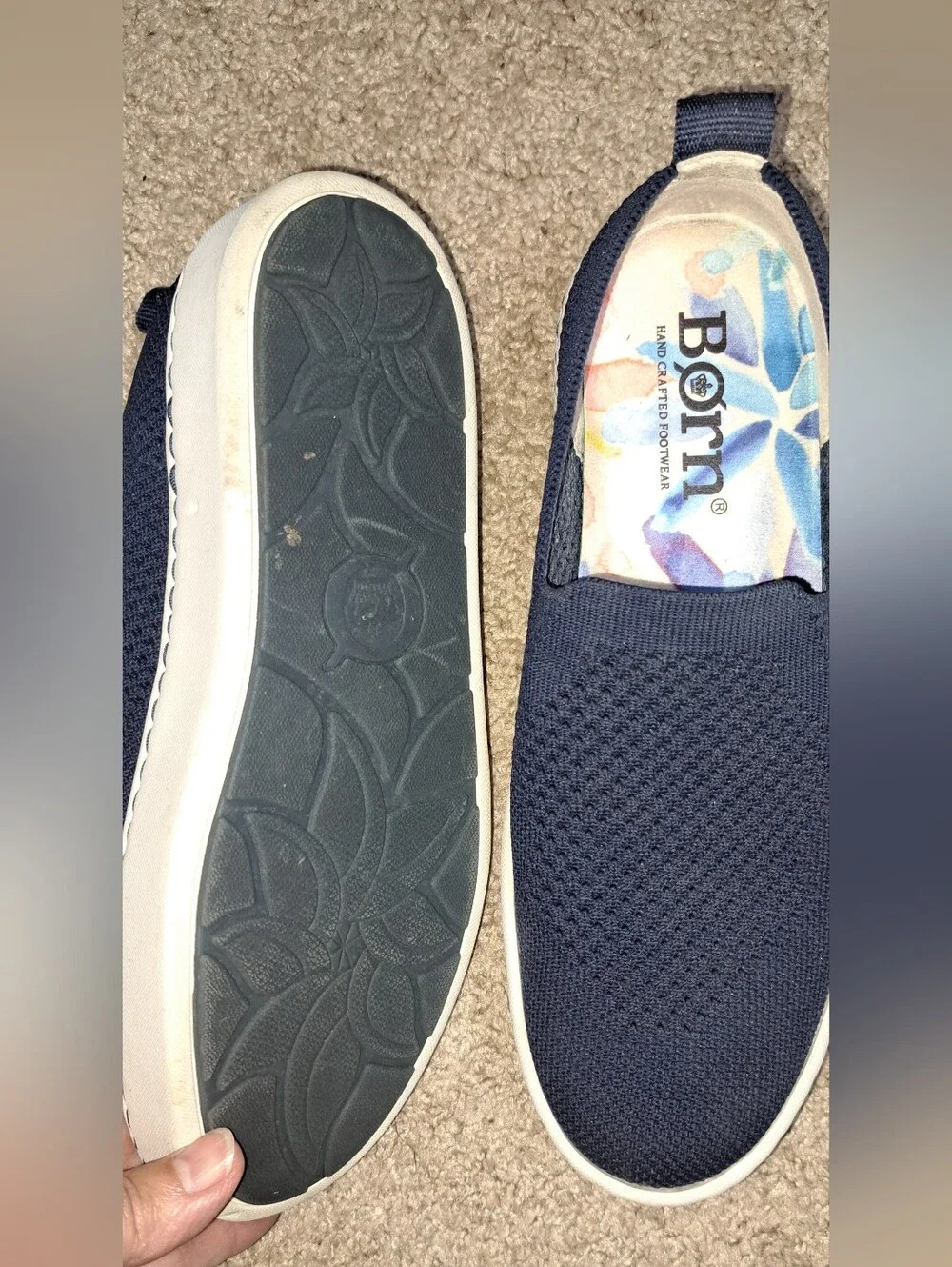 Ladies Born Shoes Navy Blue Knit Slip On Platform Casual Comfort Sneakers Size 7